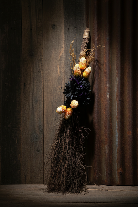 Candy Corn Witch Broom – Vanilla Scented