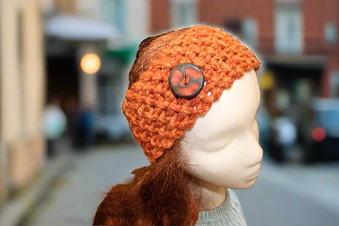 Orange Knitted Headband with Black and Orange Button