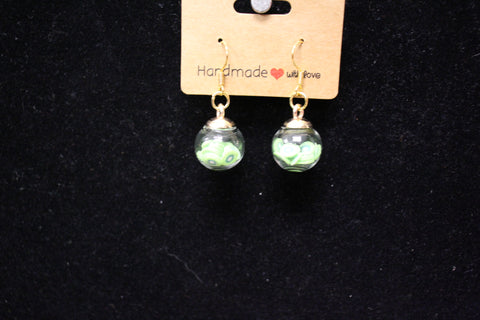 Handmade Green Kiwi Glass Globe Dangle Earrings