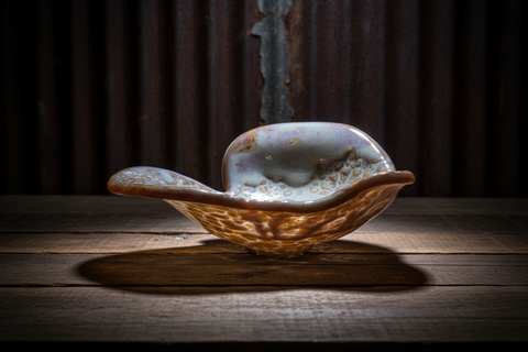 Handcrafted Brown and Cream Ceramic Heart-Shaped Dish with Lace Texture