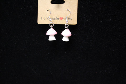 Handmade Pink Mushroom Dangle Earrings