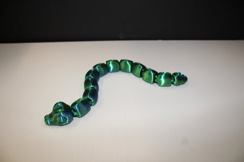 Articulated 3D Printed Snake Toy – Metallic Blue-Green