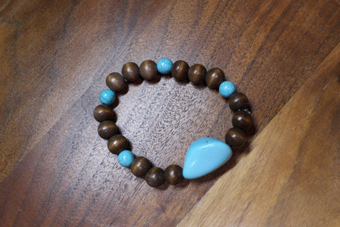 Turquoise Chunk Bead w/Turquoise round & Brown Wood bead Bracelet by Theiss