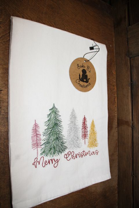 Merry Christmas Embroidered Tea Towel by Suki B's Creations