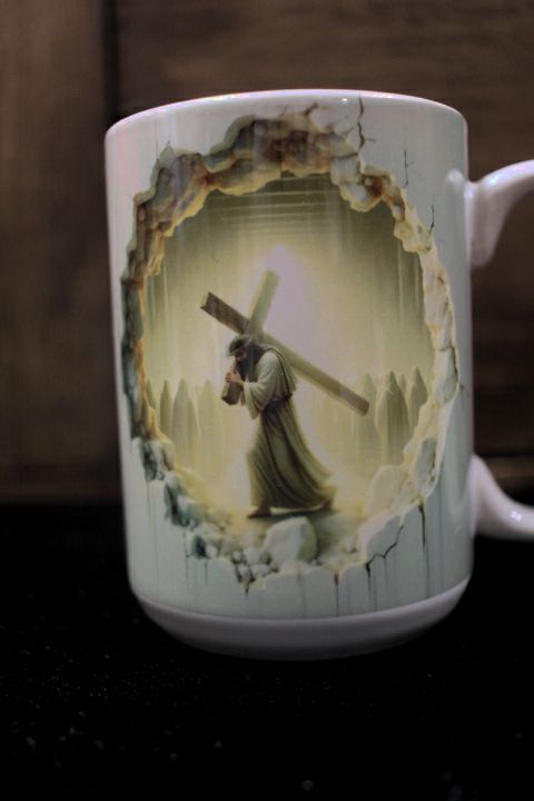 Jesus Carrying Crucifex 15 oz Coffee Mug by June Bugs