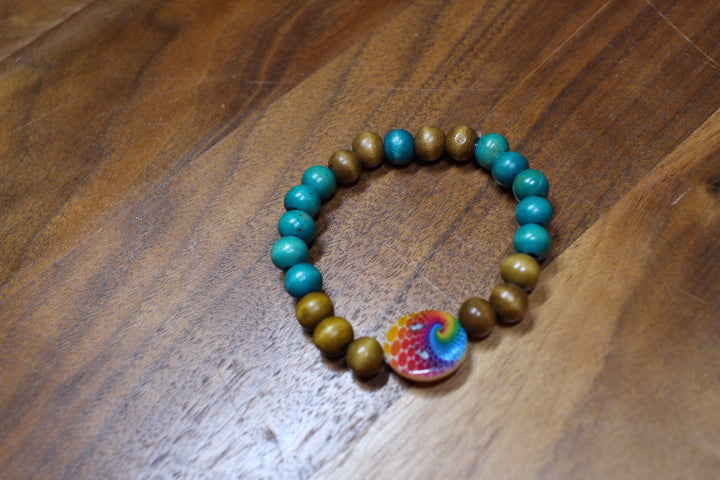 Tye Dye Flat Bead w/ Blue &Brown Round Bead Bracelet by Theiss