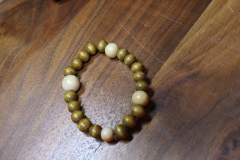 4 Tan Wood Bead w/ Brown Wood Bead Bracelet by Theiss