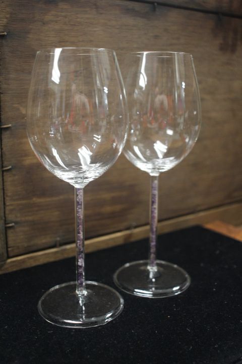 Set of Sophisticated Wine Glasses with Crystal Filled Amethyst Stems