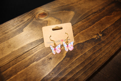 Handmade Pink and Purple Butterfly Dangle Earrings