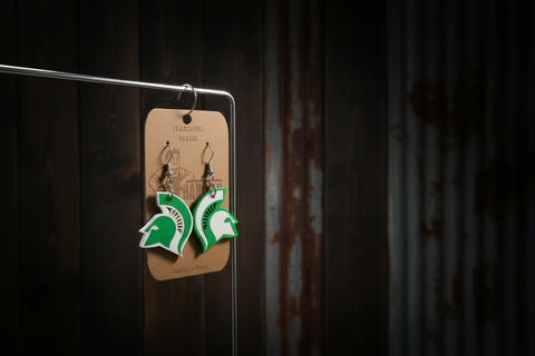 MSU Go Green Harding Made Earrings