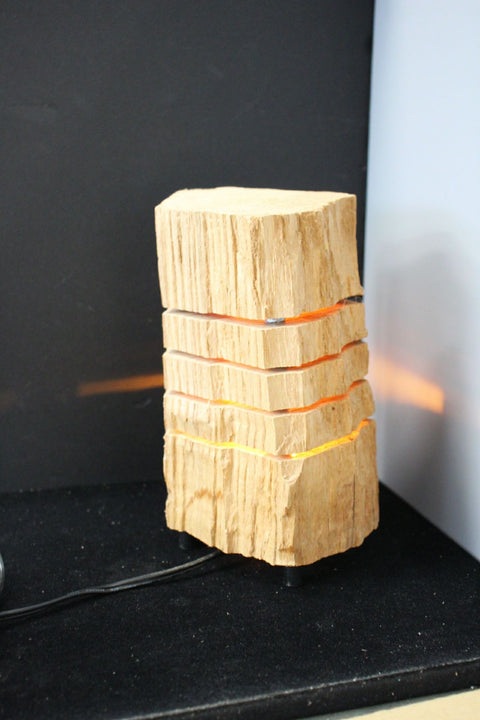 Rustic Unfinished Log Light with Yellow Glow