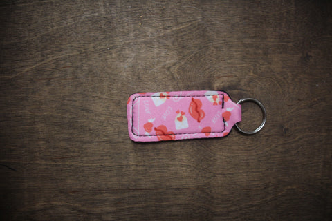 Pink Fabric Chapstick  Keychain with Love, Lips, and Envelope Print