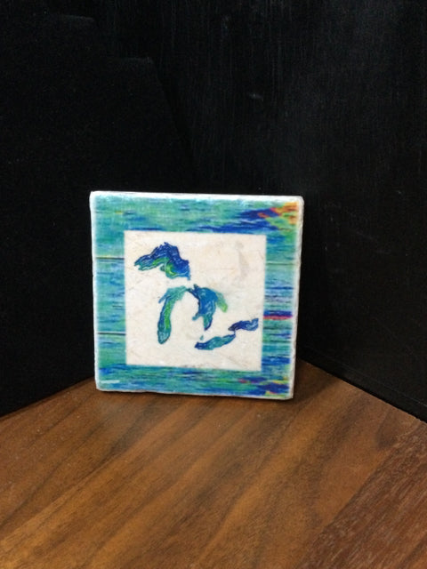 MI Watercolor Coaster by Ravaged Barn