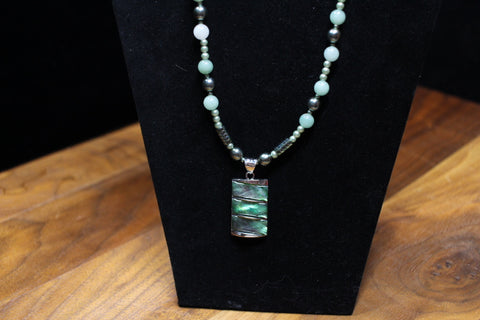 12" Green Abalone and Green Bead Necklace & Earrings by Outrageously Millie