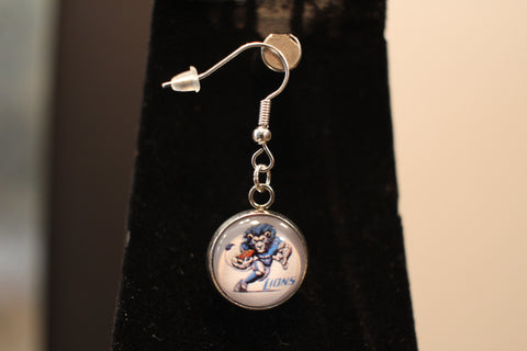 Detroit Lions Cartoon Mascot Drop Earrings with Silver-Tone Hooks