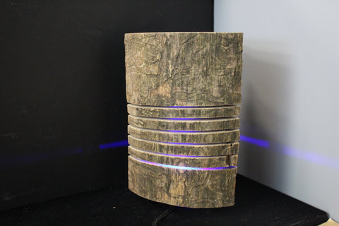 Unfinished Rustic Log Lamp  Blue Light Decorative Pieces