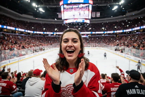Red Wings Harding Made Resin Earrings