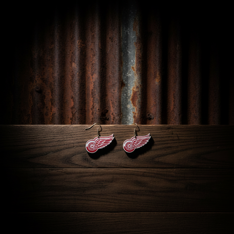 Red Wings Harding Made Acrylic Earrings