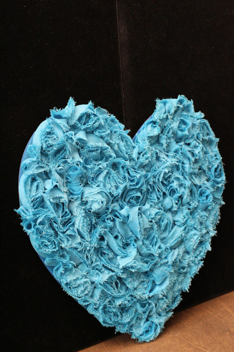 Frayed Blue Fabric Rose Heart Wall Decor