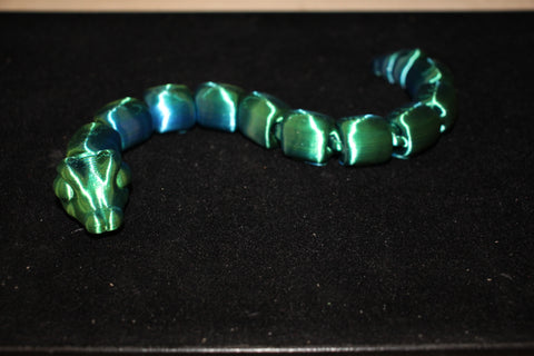 Articulated 3D Printed Snake Toy – Metallic Blue-Green