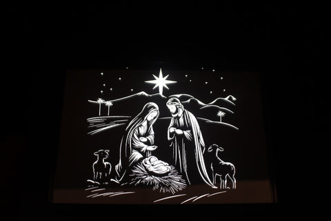 Light up Box depicting Mary Joseph and Jesus under the sky