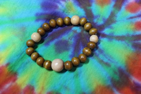 4 Tan Wood Bead w/ Brown Wood Bead Bracelet by Theiss