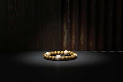 4 Tan Wood Bead w/ Brown Wood Bead Bracelet by Theiss