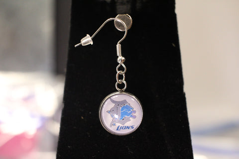 Handmade Detroit Lions English "D" Logo Earrings with Silver-Tone Finish