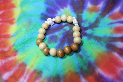 Ivory Turtle Lt Brown Wood Bead Bracelet by Theiss Tye Dye Studio