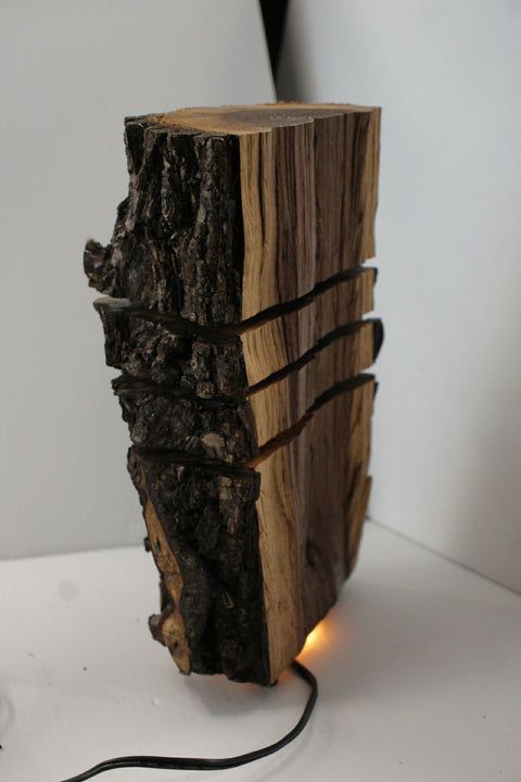 FinishedWood Glow Lamp – Stacked DarkWood Rustic Log Creations Decorative Pieces