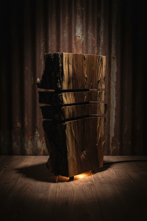 FinishedWood Glow Lamp – Stacked DarkWood Rustic Log Creations Decorative Pieces
