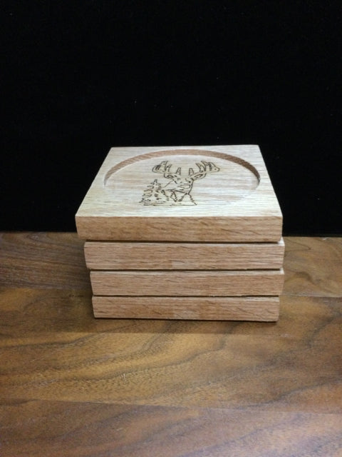 Deer Oak & Cork Coasters Set of 4 by JeMar Creations