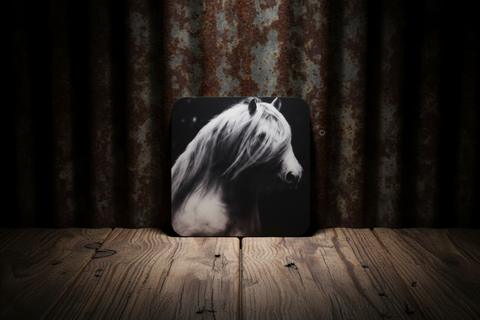 Black and White Horse Photo Cork Backed Coaster by Genna Card