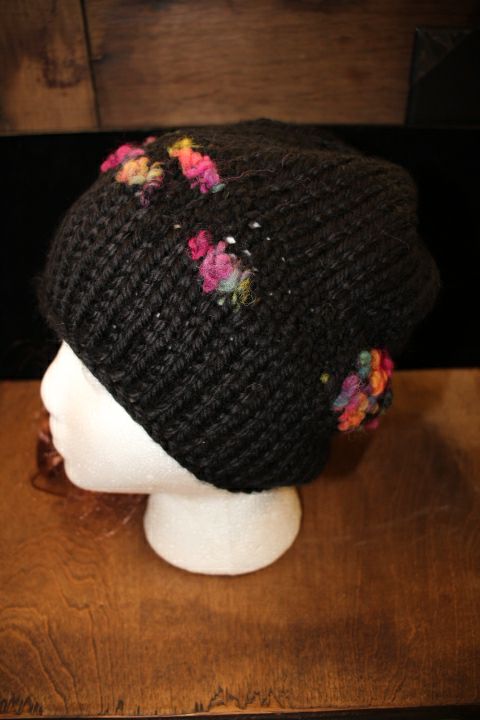 Black Knit Hat With Pops of Color