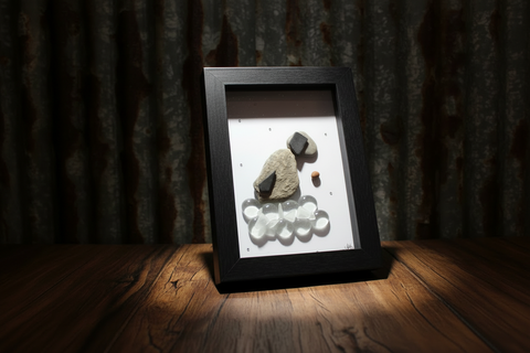 Handcrafted Dog Shadow Box Pebble Art by Art by Amy