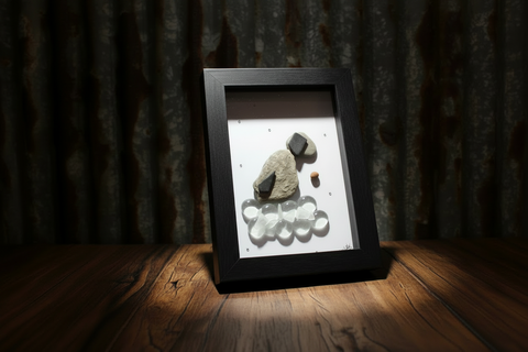 Handcrafted Dog Shadow Box Pebble Art by Art by Amy