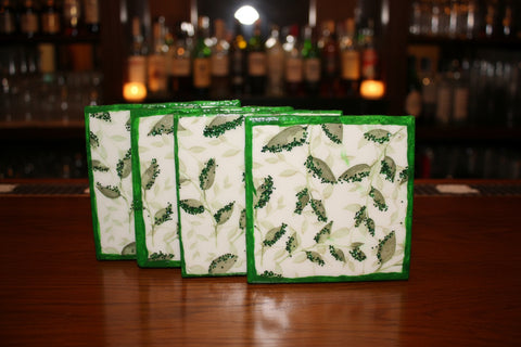 Green Leaf Tile Coaster Set