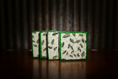 Green Leaf Tile Coaster Set