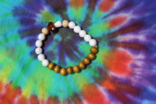 Load image into Gallery viewer, Brown Mushroom w/white Crackle and Brown Wood Beads  Bracelet by Theiss
