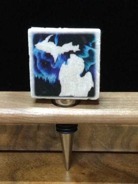 Northern Lights Background MI Tile Wine Stopper by Ravaged Barn