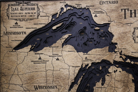 20" x 15 1/2" Great Lakes 3D Wood Map by Lucky Arrow Designs Wall Art & Prints
