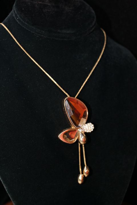 16" Glass Butterfly Gold Necklace by Outrageously Millie Jewelry