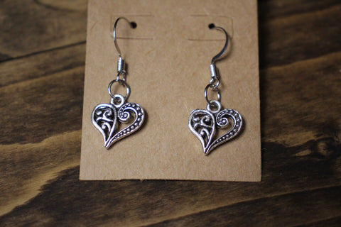 Handmade Silver Filigree Heart Dangle Earrings