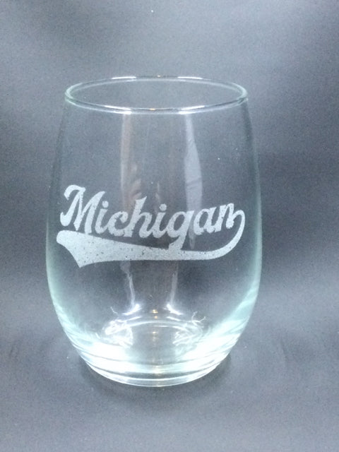 Michigan Clear Stemless Wine Glass