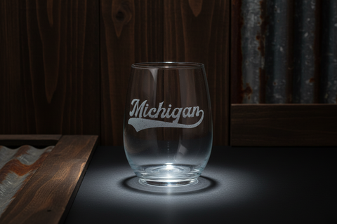 Michigan Clear Stemless Wine Glass