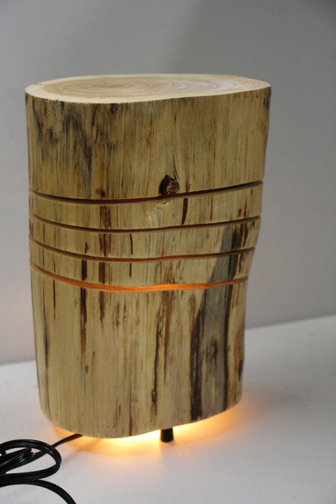 Finished Natural Wood Glow Lamp by Rustic Log Creations