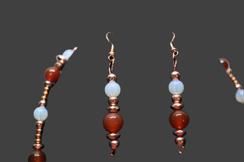 Opal Pendant w/ Opalite & Amber Bead Necklace & Earrings by Outrageously Millie