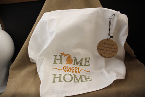 Home Sweet Home Michigan Tea Towel by Suki B's Creations