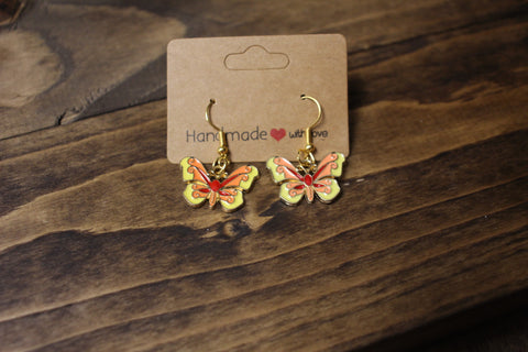 Handmade Orange and Yellow Butterfly Dangle Earrings