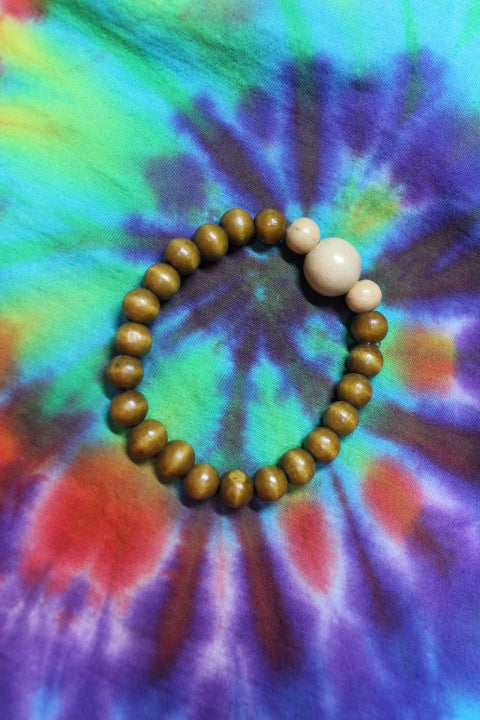 Tri-Tan Wood Bead w/ Lt Brown Wood Bead Bracelet by Theiss